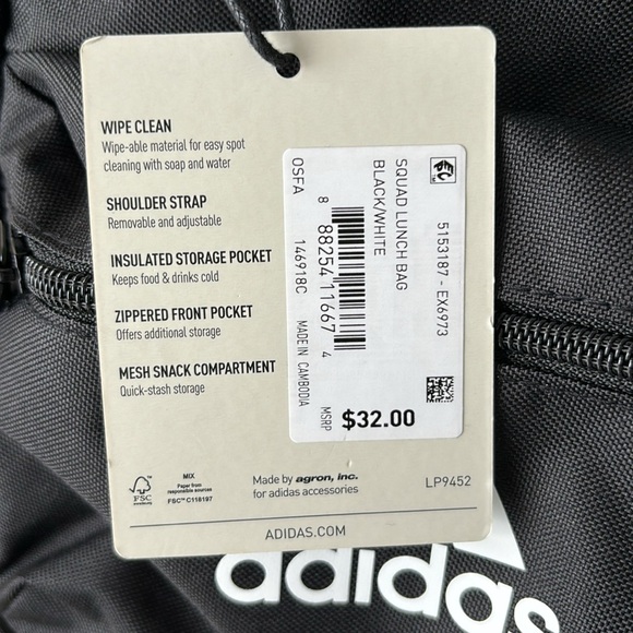 NWT Adidas Crossbody Squad Lunch Bag. Black/White - Picture 4 of 4